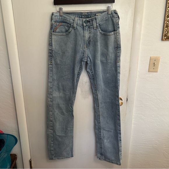 Ariat M7 Rocker Straight Leg Jeans Mens 32X34 Blue Faded Western Slim Fit Grunge - Picture 2 of 16